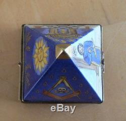 Limited Edition Masonic Symbolic Limoges Pyramid Trinket Snuff Box Hand Painted