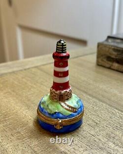 Limited Jacques Limoges France Peint Main Porcelain Lighthouse Trinket Box