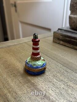 Limited Jacques Limoges France Peint Main Porcelain Lighthouse Trinket Box