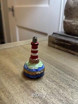 Limited Jacques Limoges France Peint Main Porcelain Lighthouse Trinket Box