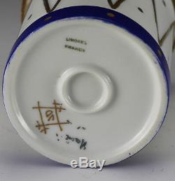 Limoge Porcelain Trinket Box Drum shape, Hinged lid, cobalt blue gold details