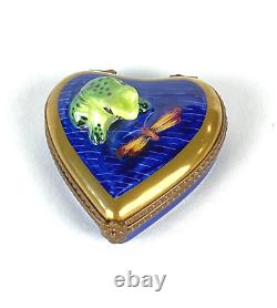 Limoges 108/2500 Stamped Edition 1998 New Frog and Dragonfly Heart Trinket Box