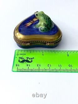 Limoges 108/2500 Stamped Edition 1998 New Frog and Dragonfly Heart Trinket Box