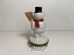 Limoges 4 Snowman With Broom Hinged Christmas Trinket Box