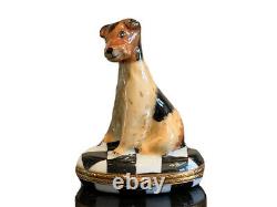 Limoges Adorable Terrier Dog Hand Painted Porcelain Trinket Box