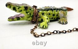 Limoges Alligator Trinket Box Chain France Peint Main Hinged