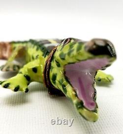 Limoges Alligator Trinket Box Chain France Peint Main Hinged