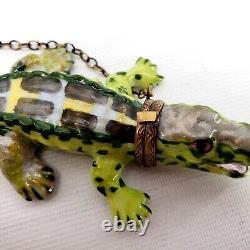 Limoges Alligator Trinket Box Chain France Peint Main Hinged