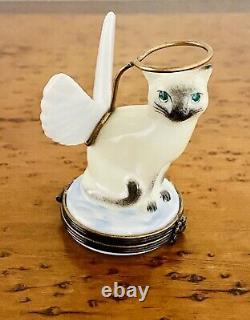 Limoges Angel Cat With Wings And Halo Peint Main France Trinket Ring Box