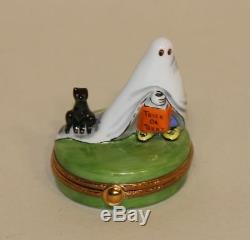 Limoges Artoria Dubarry Halloween Trinket Box Ghost Trick or Treat Cat 274/1000