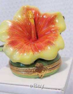 Limoges Artoria flower trinket box Hawaiian Hibiscus Made in France numbered