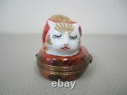 Limoges Asian Cat Imari Trinket Box Peint Main France