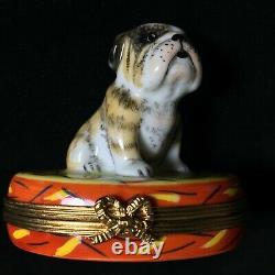 Limoges BULLDOG trinket box LTD ED Hand Painted Puppy Dog on Rug ARQUIE
