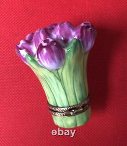 Limoges Beautiful Hand Painted Tulip Trinket Box with Ladybug (France)