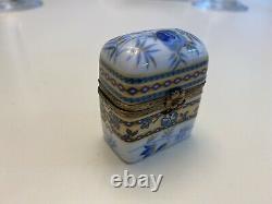 Limoges BlueFlower Perfume Box with2 Bottles Hand Painted Porcelain NM Condition