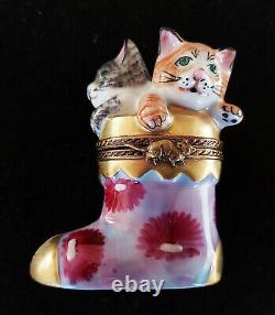 Limoges Box Adorable Kittens in Christmas Boot Lot #1211A3