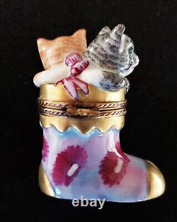 Limoges Box Adorable Kittens in Christmas Boot Lot #1211A3