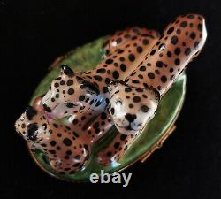 Limoges Box Beautiful Leopard Family on Grass Lot # 1263