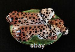 Limoges Box Beautiful Leopard Family on Grass Lot # 1263