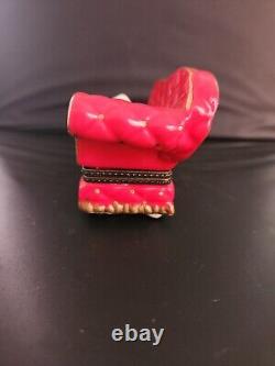 Limoges Box Ceramic Red Chaise Cat Sleeping Pillows Vintage French Trinket Box