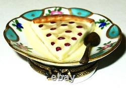 Limoges Box Cherry Cheesecake On A Plate Spoon & Napkin Dessert Peint Main