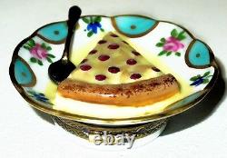 Limoges Box Cherry Cheesecake On A Plate Spoon & Napkin Dessert Peint Main