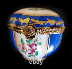 Limoges Box Classic Snuff Blue / Pink with Flowers and Gold Lot 1209