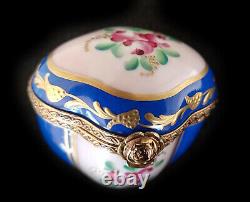 Limoges Box Classic Snuff Blue / Pink with Flowers and Gold Lot 1209