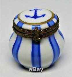 Limoges Box Delta Gamma Sorority Blue Anchor Symbol & Stripes