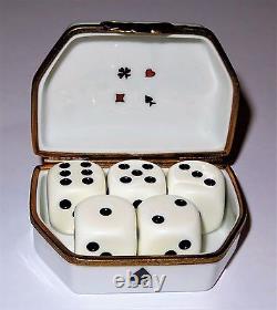 Limoges Box Dice Box & Five Dice Card Suits Las Vegas Gambling Peint Main