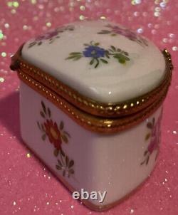 Limoges Box Fan Shaped Roses Gold Porcelain Decoree' A La Main France Vintage