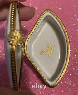 Limoges Box Fan Shaped Roses Gold Porcelain Decoree' A La Main France Vintage