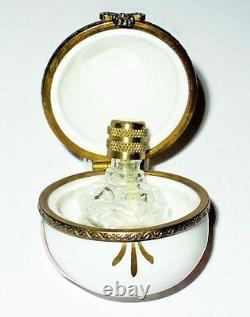 Limoges Box Floral Pear & Perfume Bottle Daisy & Rose & Ribbon Peint Main