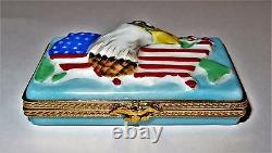 Limoges Box Map Of The United States Eagle & Flag 4th Of July Le 1/500