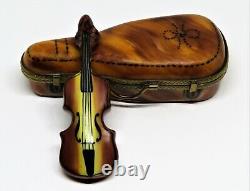 Limoges Box Parry-vieille Violin In A Brown'leather' Case Peint Main Pv