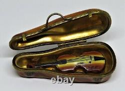 Limoges Box Parry-vieille Violin In A Brown'leather' Case Peint Main Pv