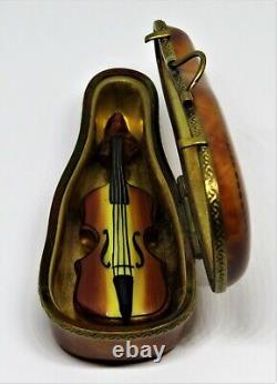 Limoges Box Parry-vieille Violin In A Brown'leather' Case Peint Main Pv