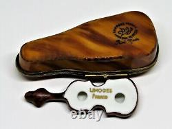 Limoges Box Parry-vieille Violin In A Brown'leather' Case Peint Main Pv