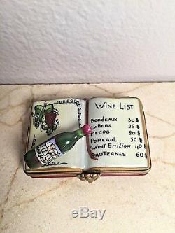 Limoges Box ROCHARD Peint Main France Wine Lover List with Bottle Vintage RARE