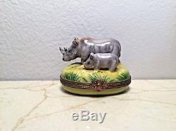 Limoges Box Rhinoceros Mom & Baby RHINO PARRY VIELLE PV Peint Main France