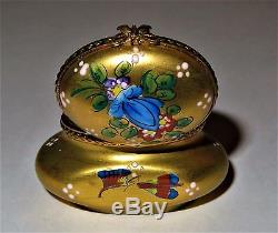 Limoges Box Rochard Vintage Gold Inkwell Flowers & Butterfly & Dragonfly