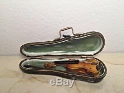 Limoges Box VIOLIN w Lovely Case and Bow Peint main France Violinist Gift