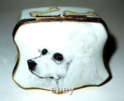 Limoges Box White French Poodle Dog -puppy- Collar & Leash Scotland's Yard