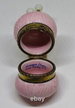 Limoges Box -parry-vieille- Ball Of Pink Yarn & Knitting Needles Scissors Pv