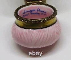 Limoges Box -parry-vieille- Ball Of Pink Yarn & Knitting Needles Scissors Pv