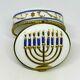 Limoges Box -rochard- Judaica Hanukkah Gold Menorah & Candles Jewish Stars
