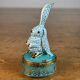 Limoges Bunny Rabbit Trinket Box Teal Herend Fishnet Style Hand Painted France