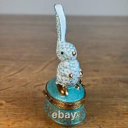 Limoges Bunny Rabbit Trinket Box Teal Herend Fishnet Style Hand Painted France