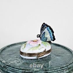 Limoges Butterfly Vintage Large Porcelain Trinket box Signed Faterman France