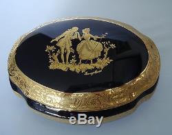 Limoges Castel Large 8 Oval Trinket Box Fragonard Cobalt Blue 22k Gold